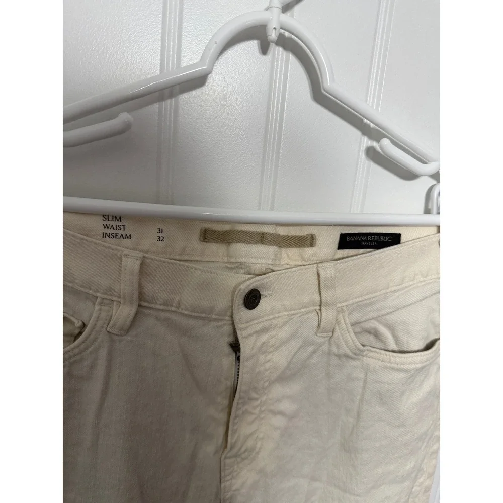 Banana Republic Pants Mens 31x32 Traveler Slim Off-White Cream Denim EUC